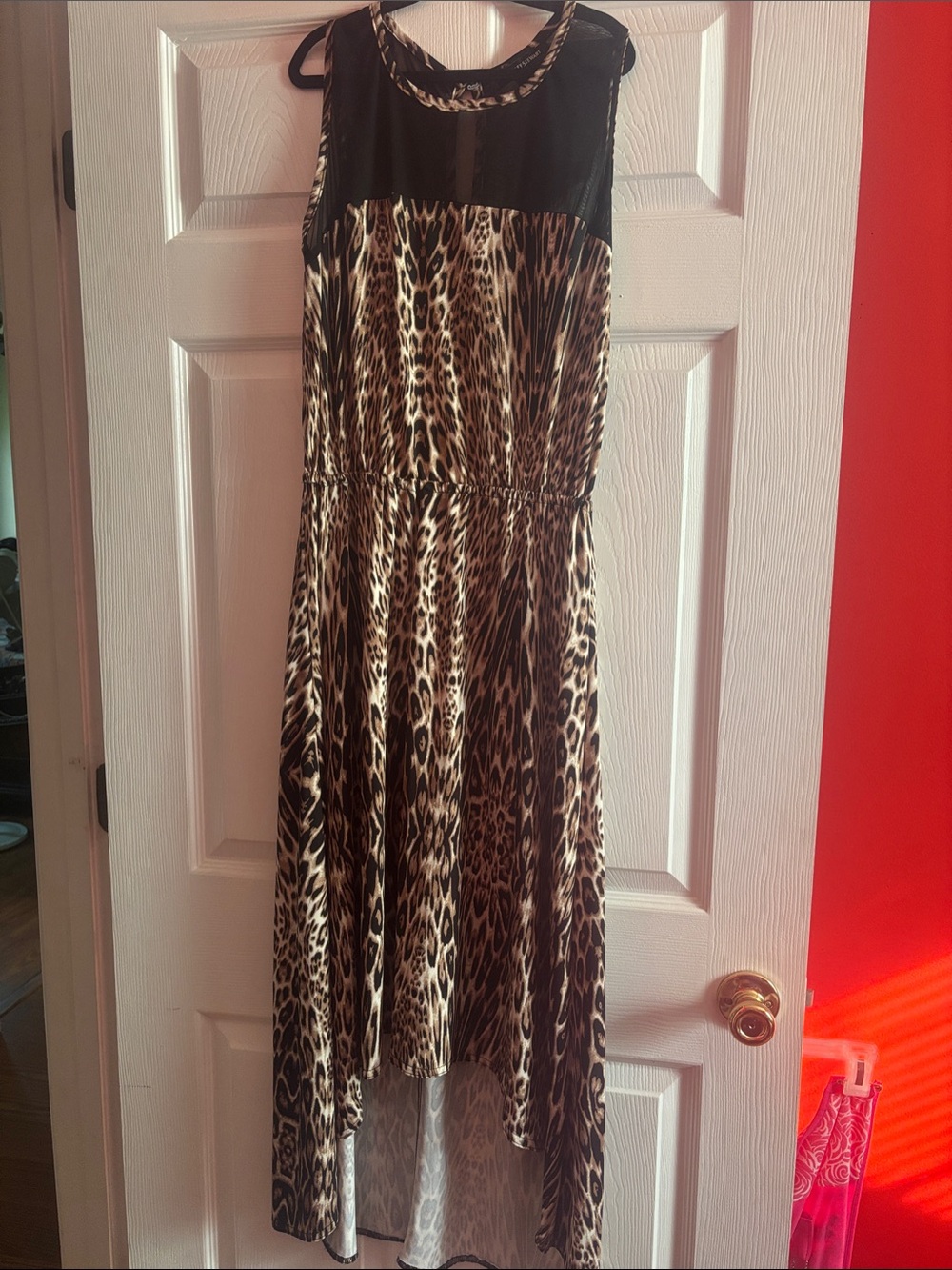 Leopard Print High-Low Maxi Dress - Black & Brown